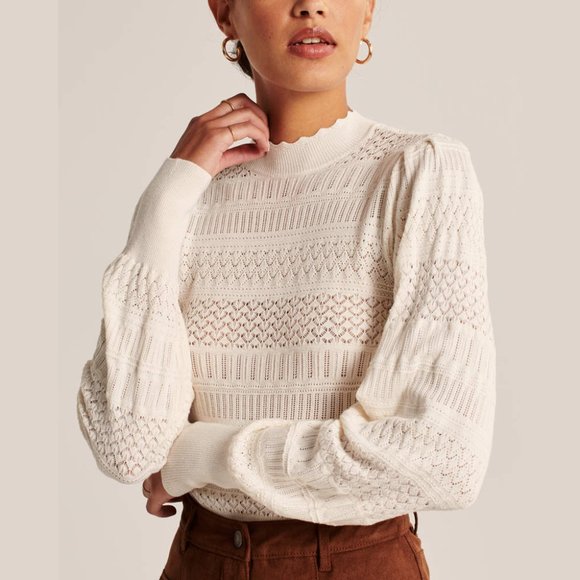 Pointelle mock neck sweater Clearance